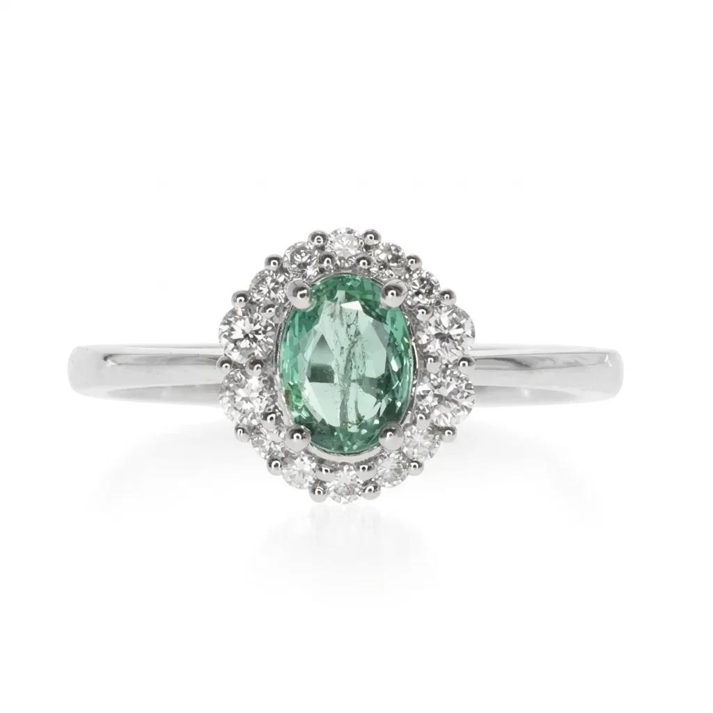 Oval Halo Emerald & Diamond Engagement Ring in 950 Platinum