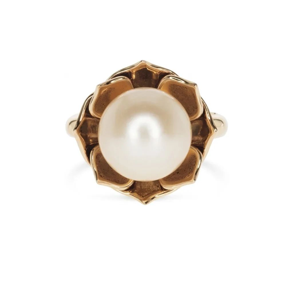Flower Cream Broome Pearl Ring in 18ct Rose Gold
