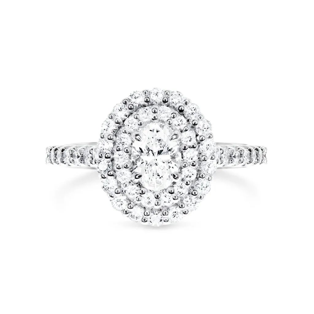 Halo Engagement Ring in 18k White Gold