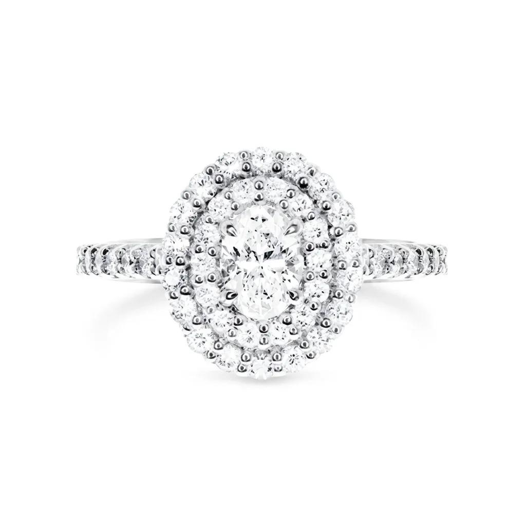 Halo Engagement Ring in 18k White Gold