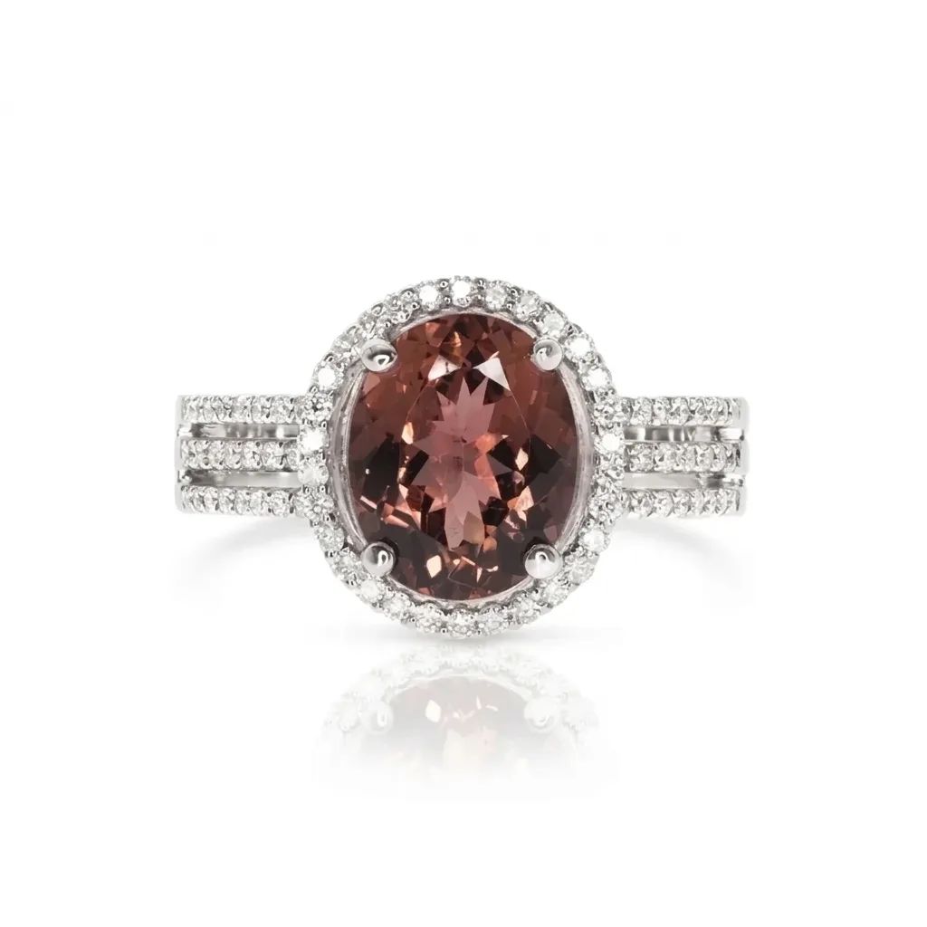 Three Halo Engagement Ring in 18ct White Gold