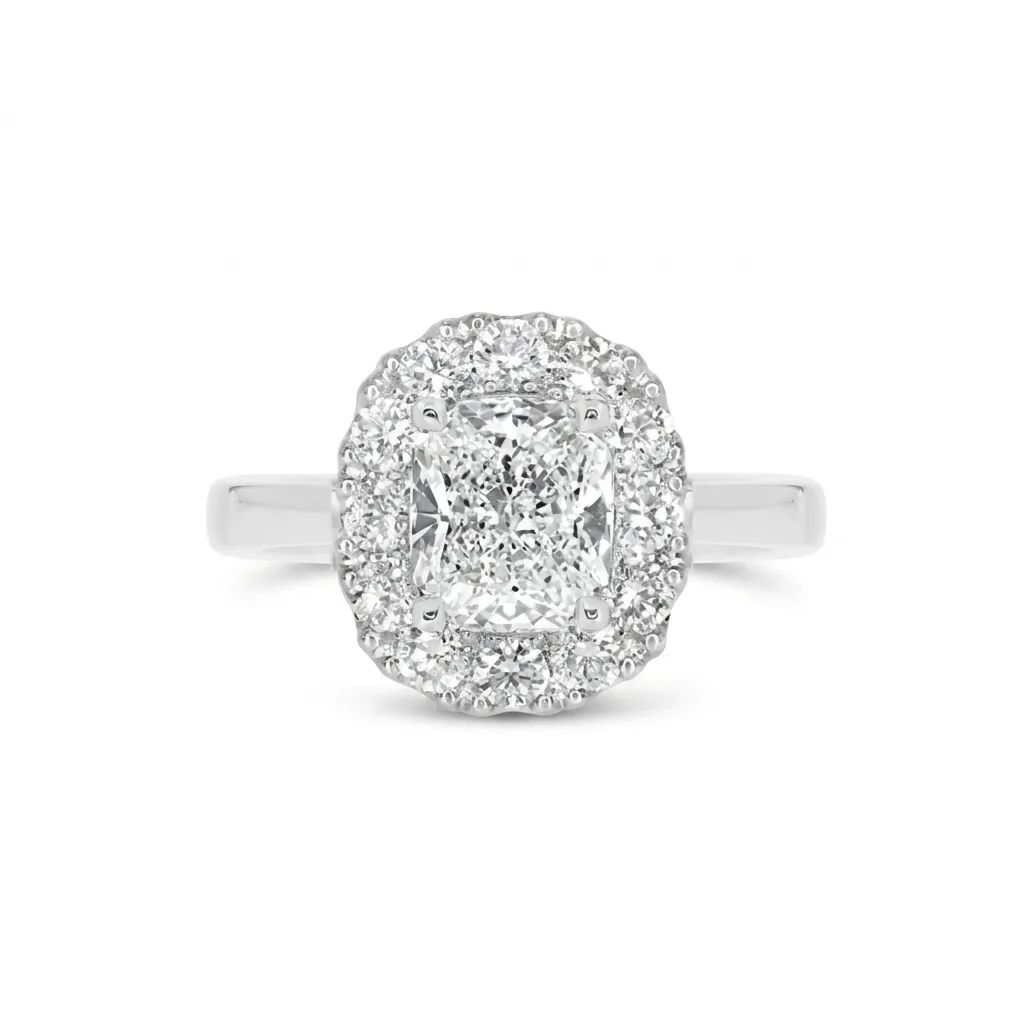 Cushion Halo Engagement Ring in 950 Platinum, EVS1, Total