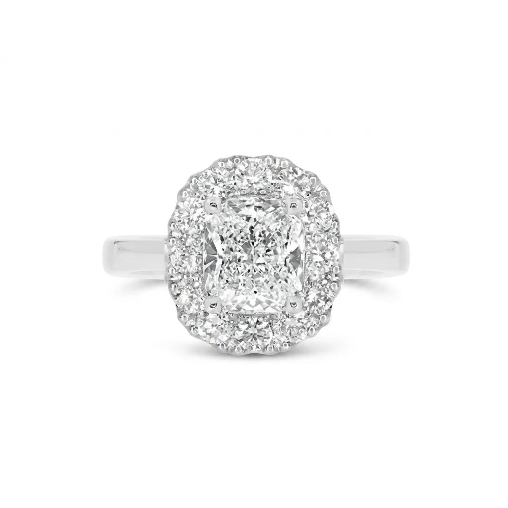 Cushion Halo Engagement Ring in 950 Platinum, EVS1, Total