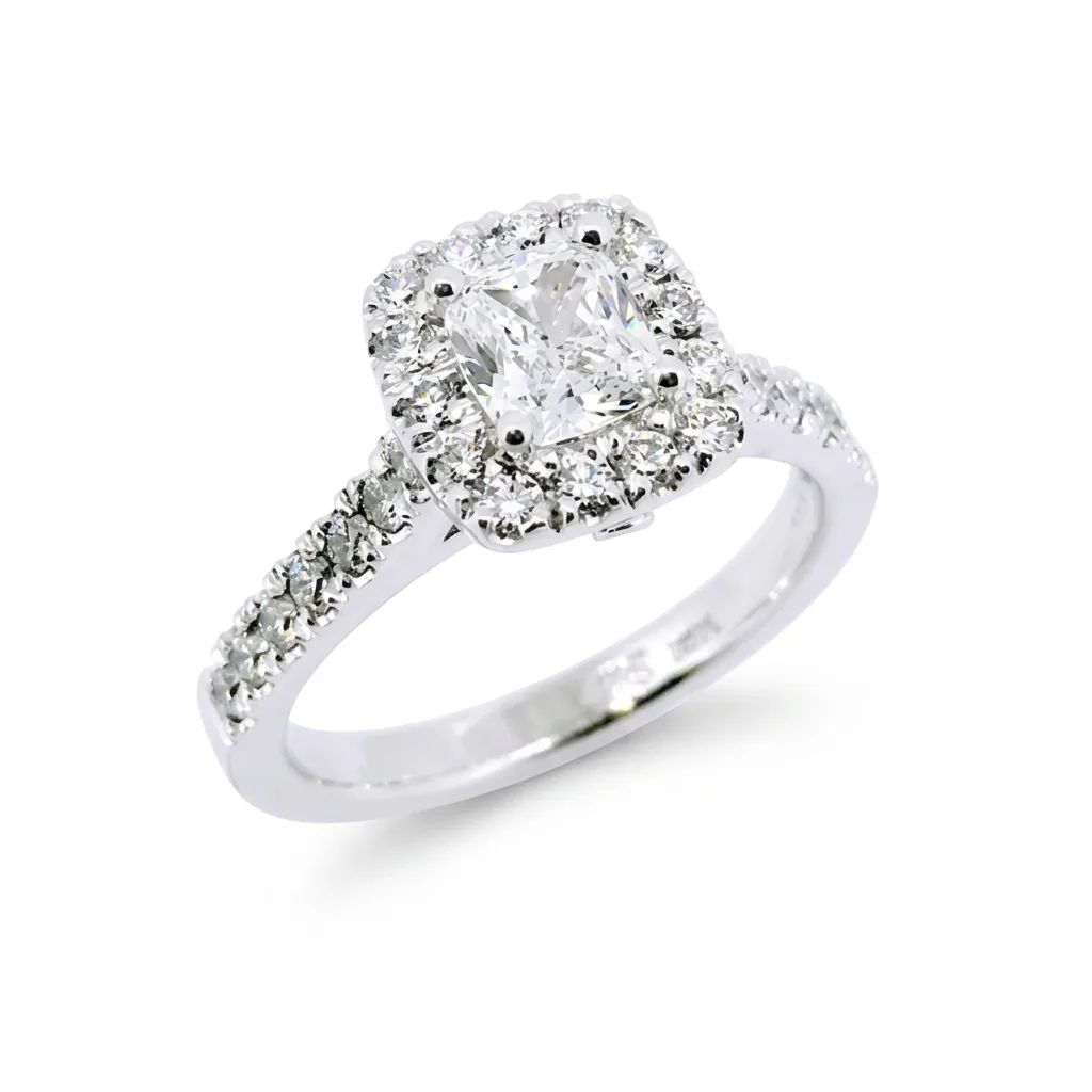 Cushion Halo Engagement Ring in 18ct White Gold, CAD27148
