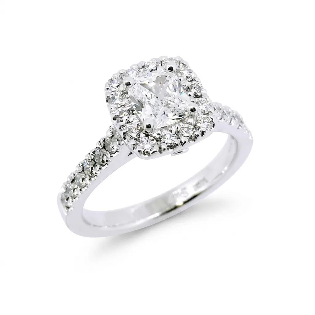 Cushion Halo Engagement Ring in 18ct White Gold, CAD27148