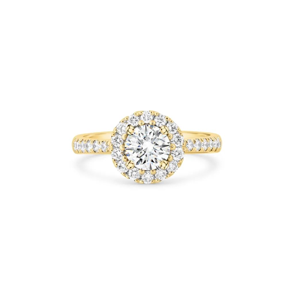 Luminosa Halo Engagement Ring in 18ct Yellow Gold, XXXN