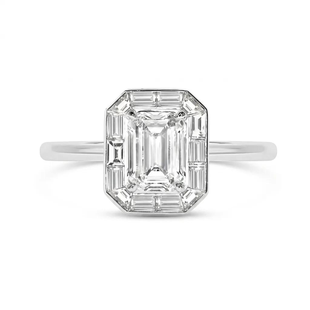 Emerald Cut Diamond Halo Engagement Ring in 950 Platinum