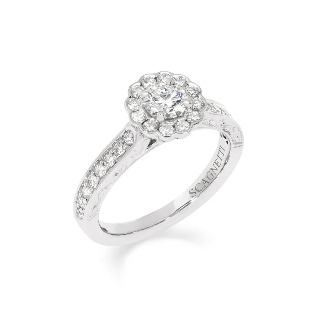 Floral Bezel Halo Ring in 18ct White Gold