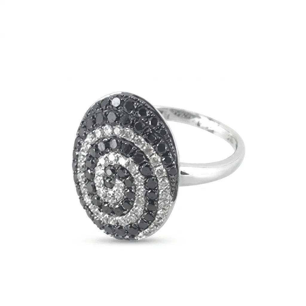 Black & Diamond Swirl Ring in 18ct White Gold