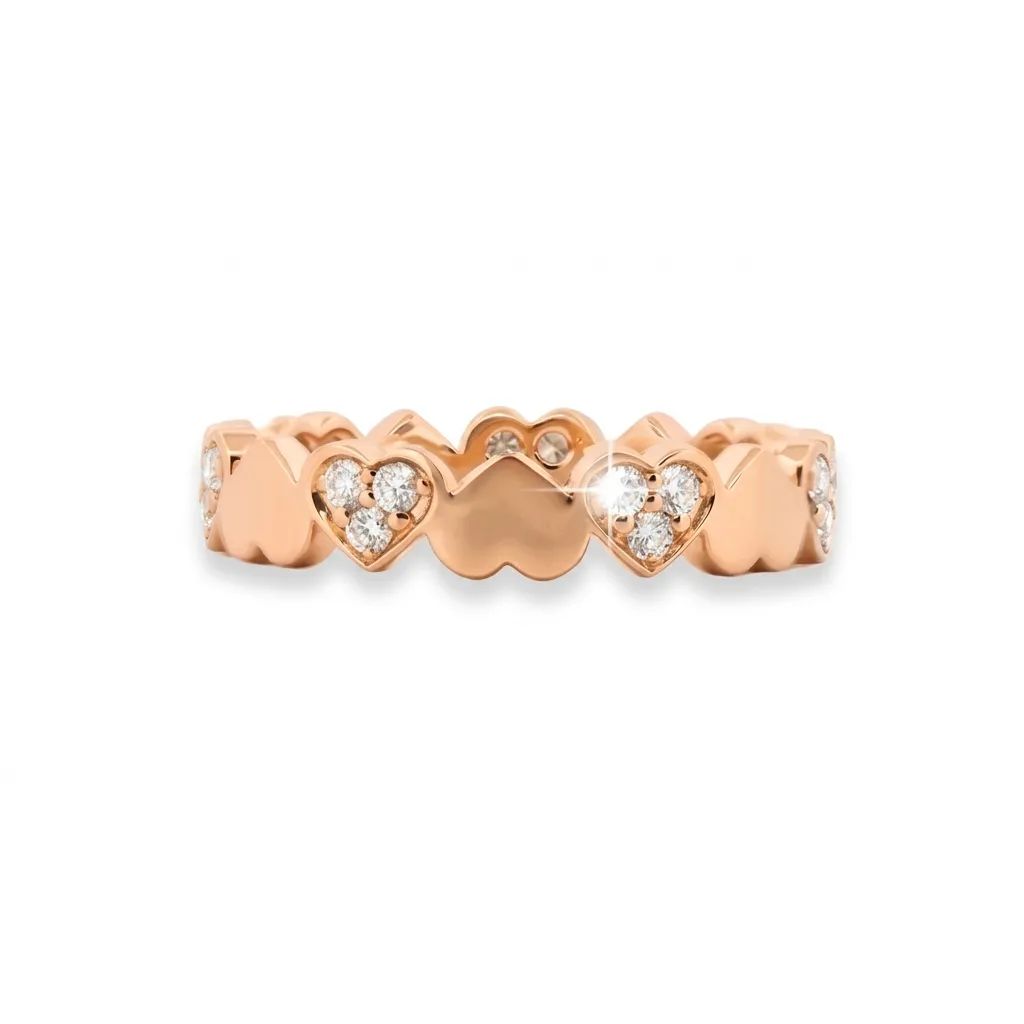 Alternating Pave Hearts Ring in 18ct Rose Gold