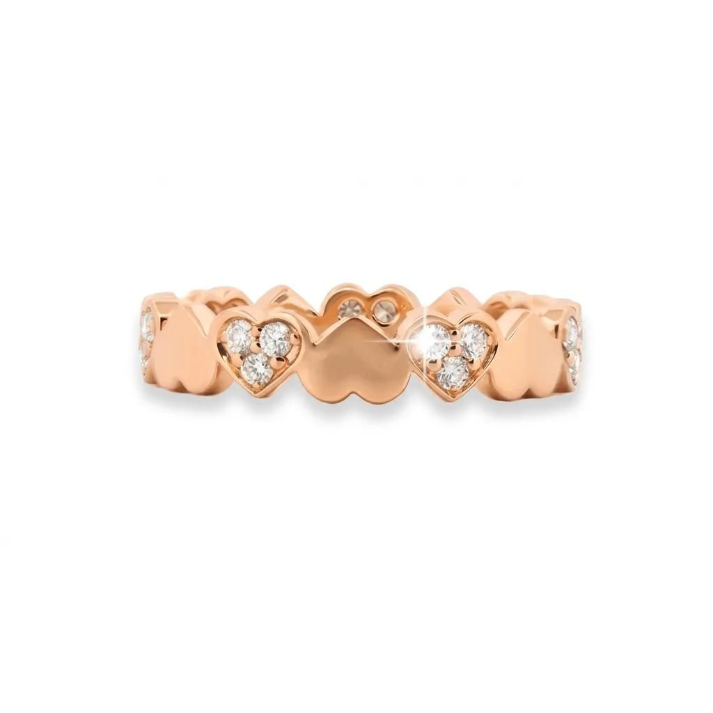 Alternating Pave Hearts Ring in 18ct Rose Gold