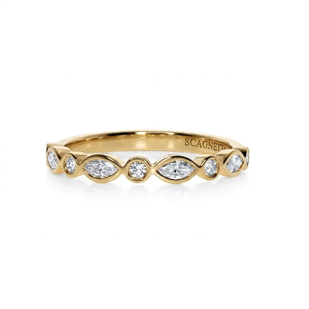 Marquise & Round Bezel Diamond Ring in 18ct Yellow Gold
