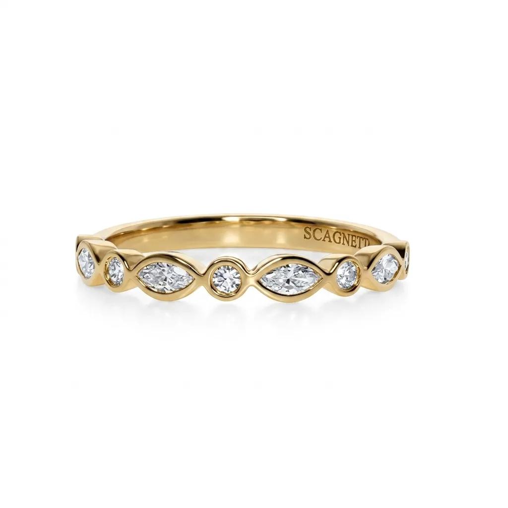Marquise & Round Bezel Diamond Ring in 18ct Yellow Gold