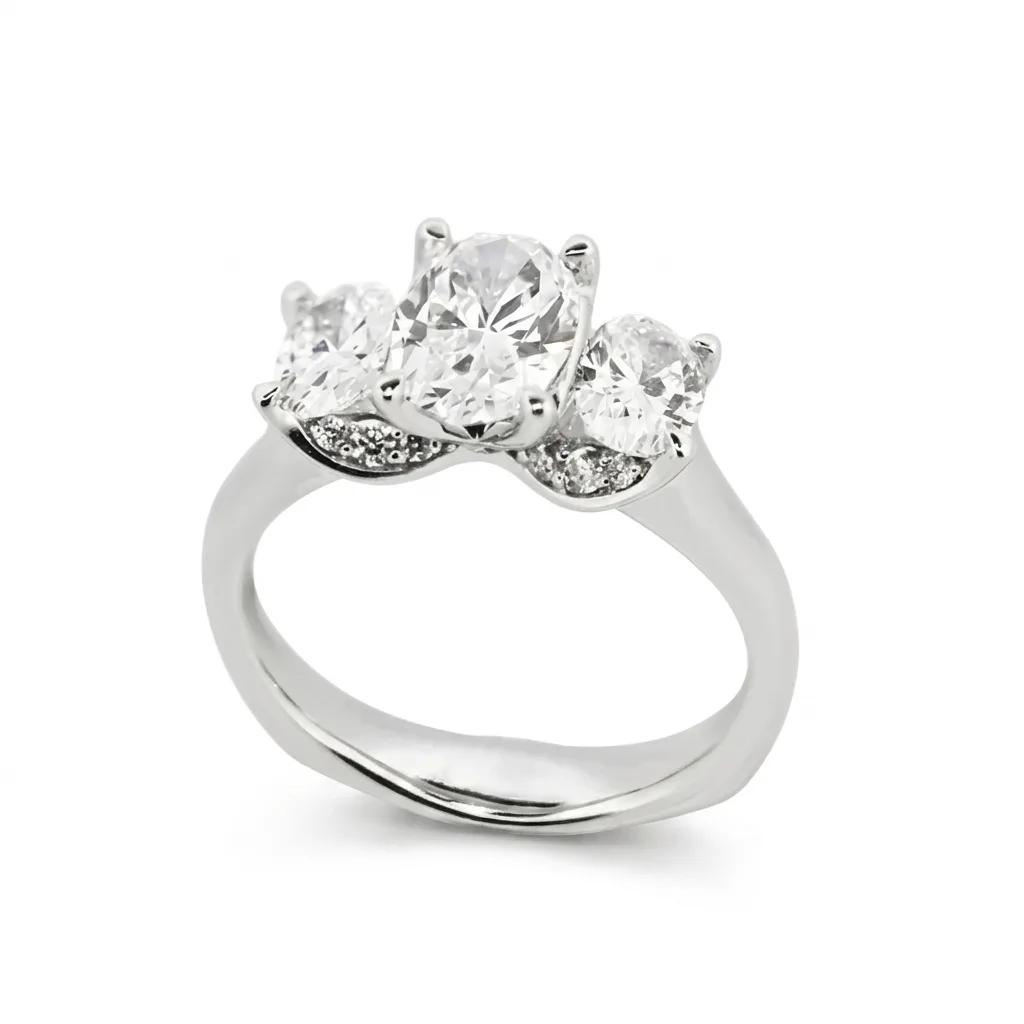 Oval Trilogy Ring in 18ct White Gold, Centre Diamond