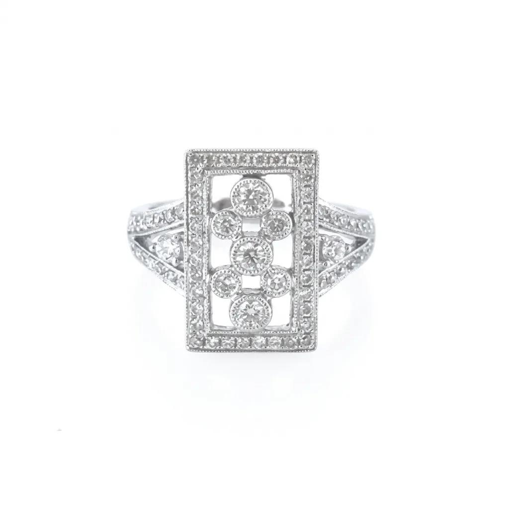 Rectangle Art Deco Milgrain Ring in 18ct White Gold