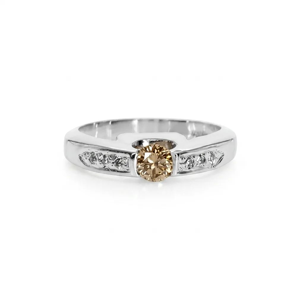 Cognac Tension Pave Ring in 18ct White Gold