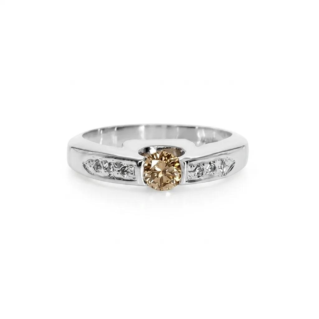 Cognac Tension Pave Ring in 18ct White Gold
