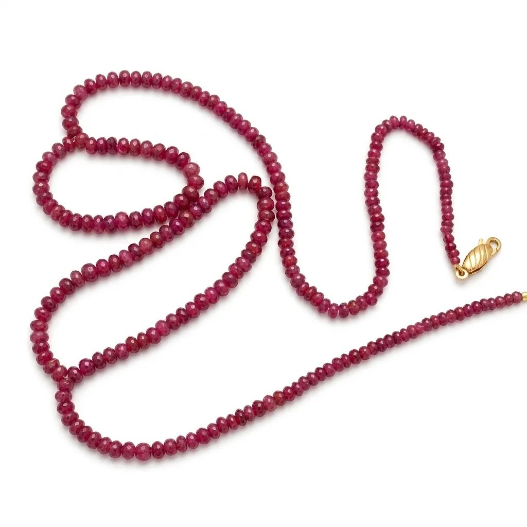 Natural Ruby & Pearl Bead Chain in 9ct Yellow Gold, 54cm