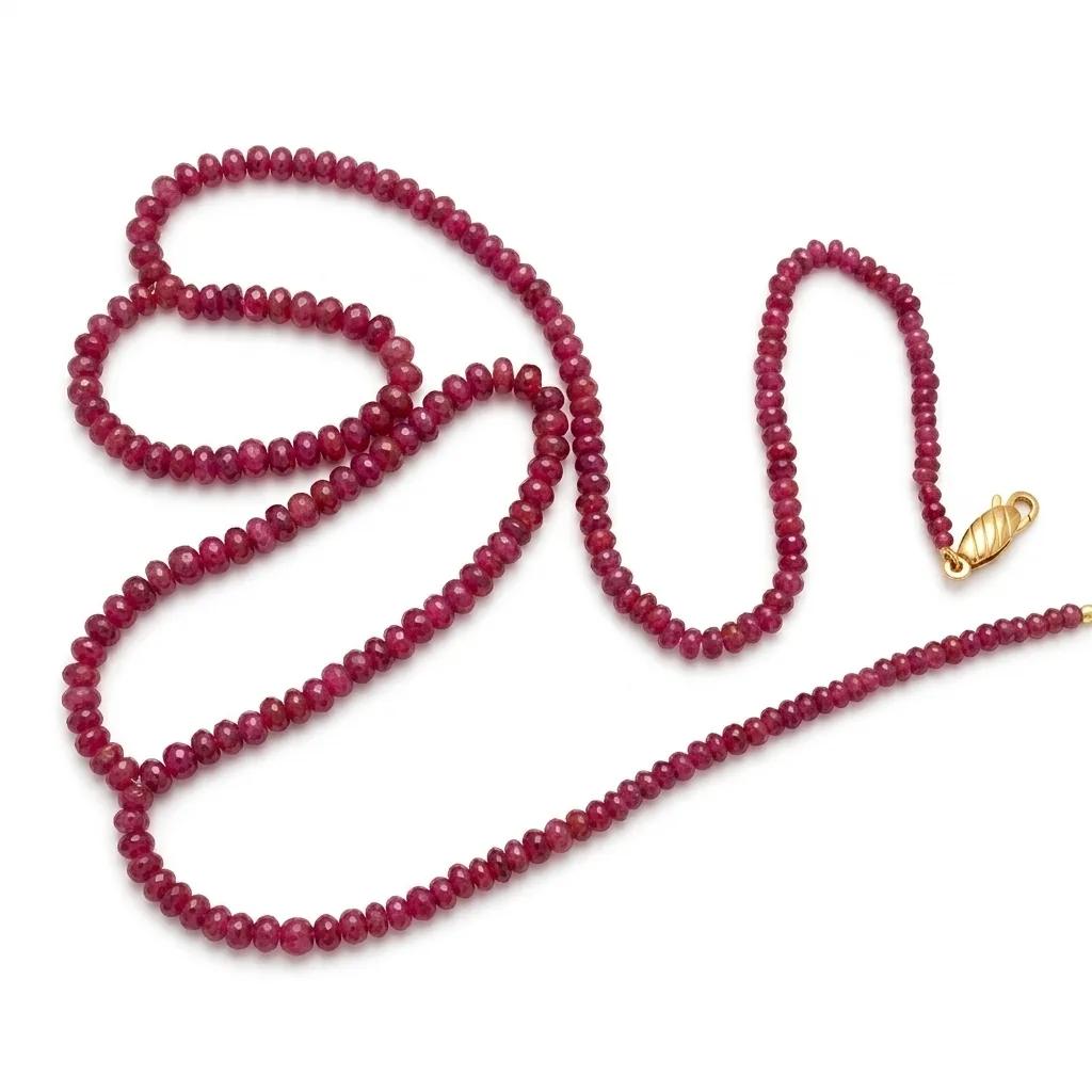 Natural Ruby & Pearl Bead Chain in 9ct Yellow Gold, 54cm