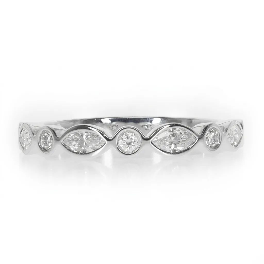 Bezel-Set Marquise & Round Diamond Ring in 950 Platinum