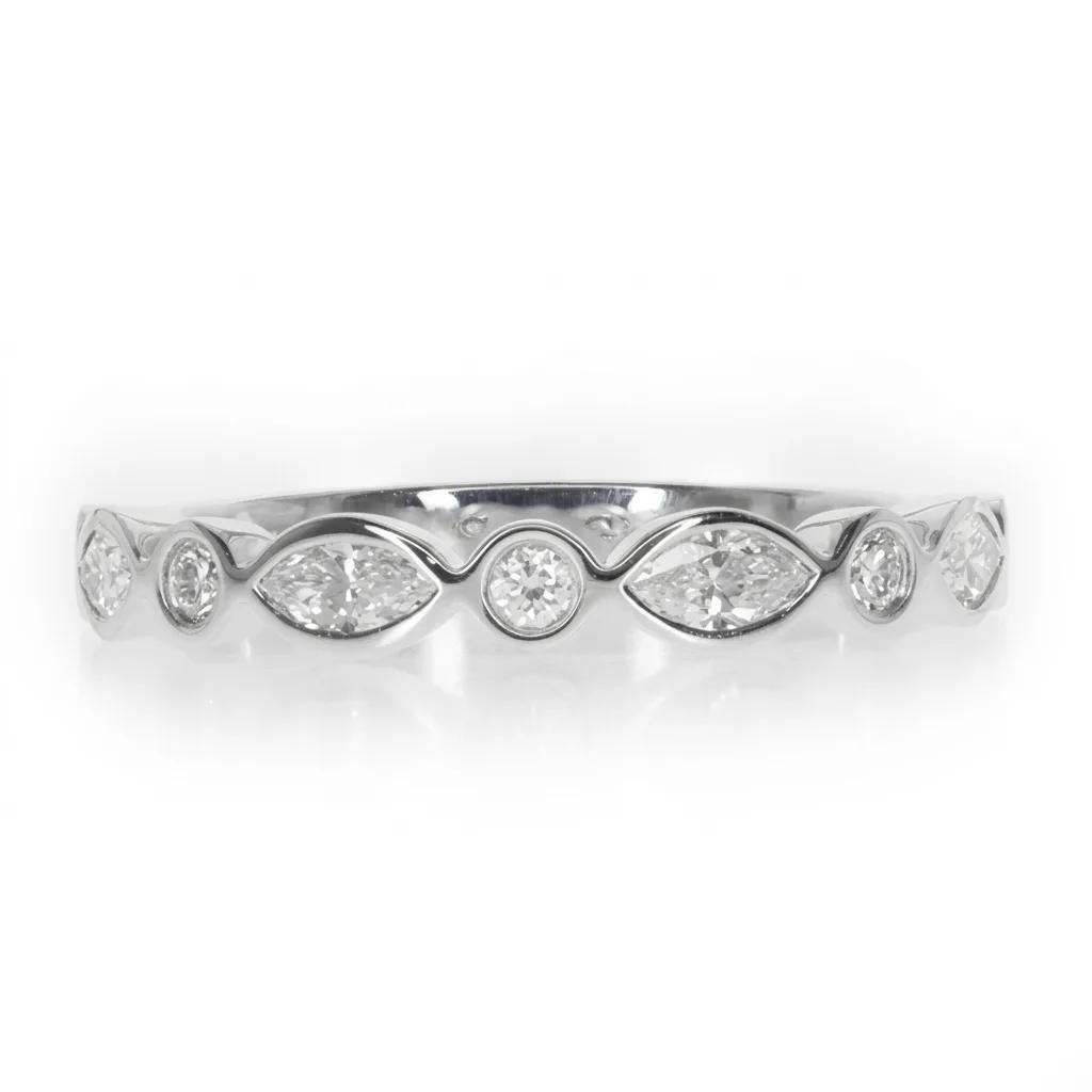 Bezel-Set Marquise & Round Diamond Ring in 950 Platinum