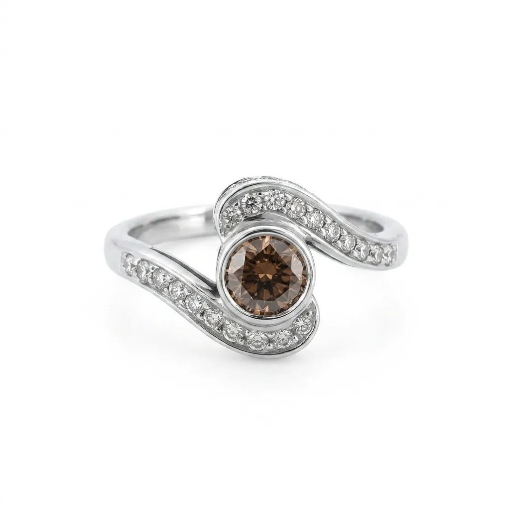 Cognac & Diamond Contraire Ring in 18ct White Gold
