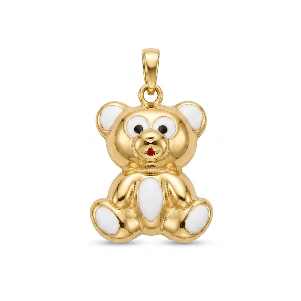 Teddy Enamel & Diamond Pendant in 9ct Yellow Gold
