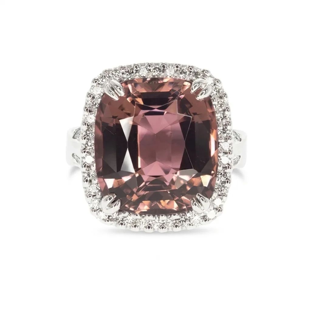 Pink Tourmaline & Diamond Ring in 18ct White Gold, devs