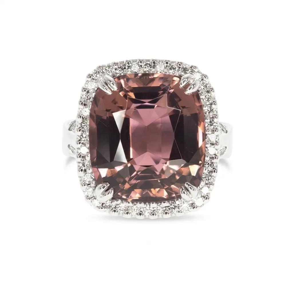 Pink Tourmaline & Diamond Ring in 18ct White Gold, devs