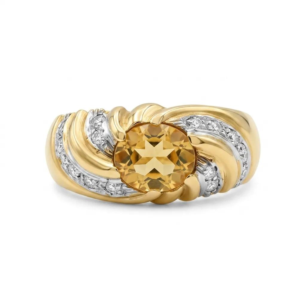 Oval Yellow Topaz & Cubic Zirconia Ring in 18ct Gold