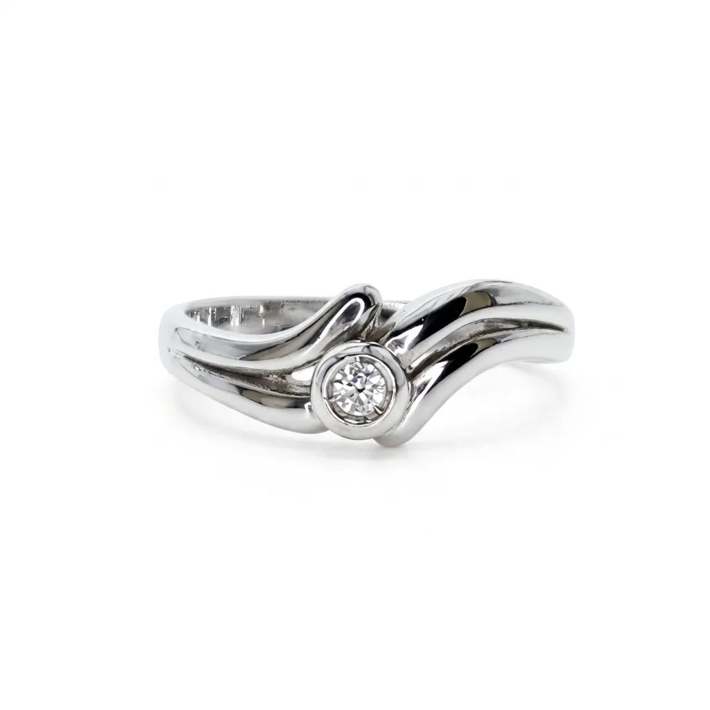 Bezel, Semi, Contraire, Swirl Ring in 18ct White Gold