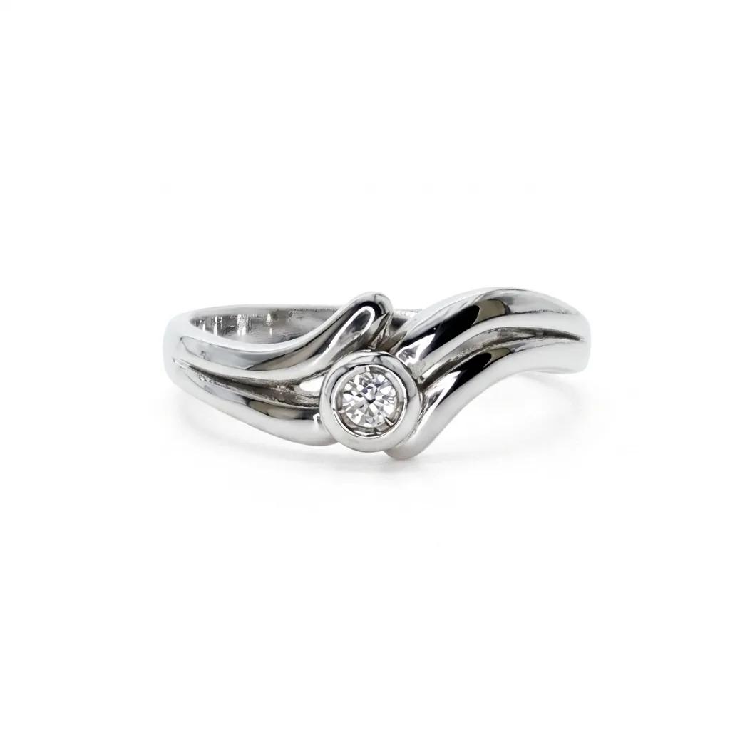 Bezel, Semi, Contraire, Swirl Ring in 18ct White Gold