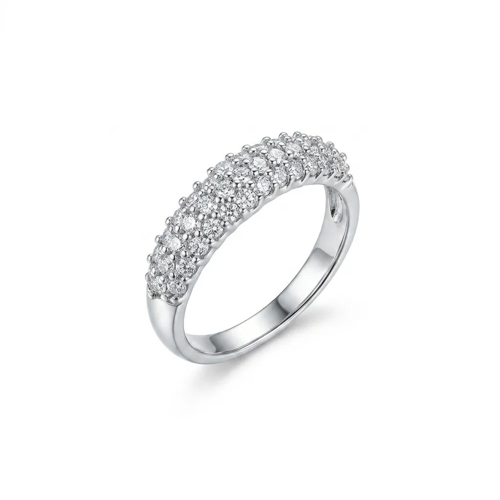 Three Row Pave Diamond Ring in 18ct White Gold