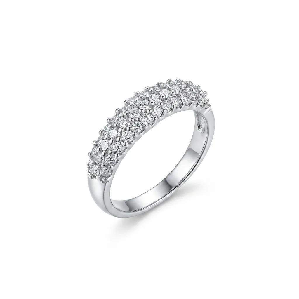 Three Row Pave Diamond Ring in 18ct White Gold