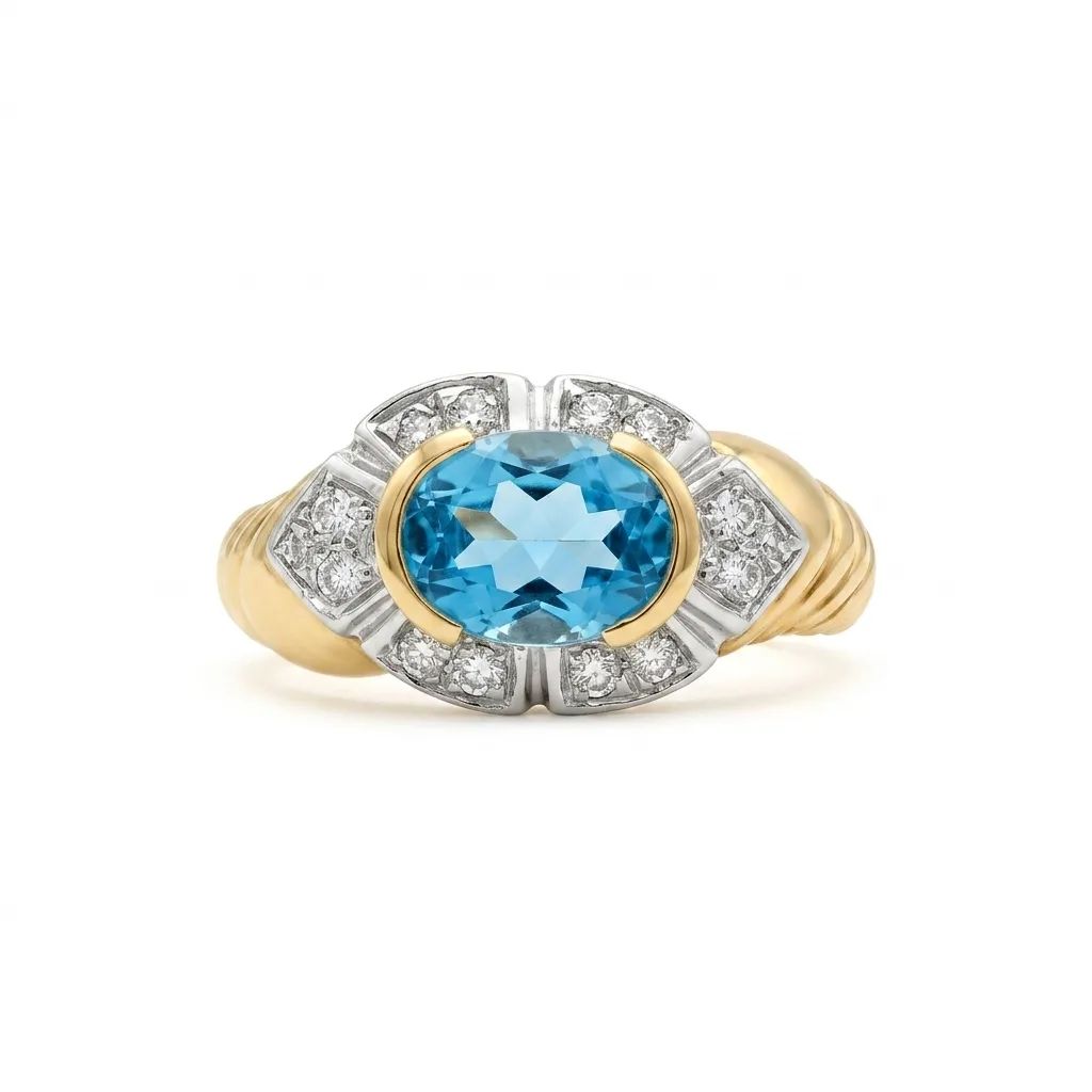 Blue Topaz & Cubic Zirconia Ring in 18ct Two-Tone Gold