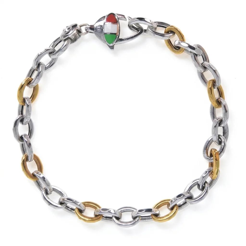 Oval Link Bracelet with Enamel Clasp and Diamonds, 19.5cm