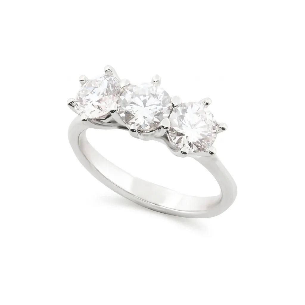 Trilogy Ring in 950 Platinum, each Claw-Set with Diamonds