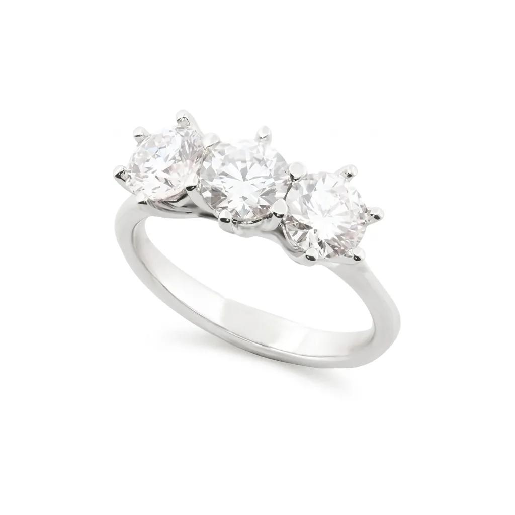 Trilogy Ring in 950 Platinum, each Claw-Set with Diamonds