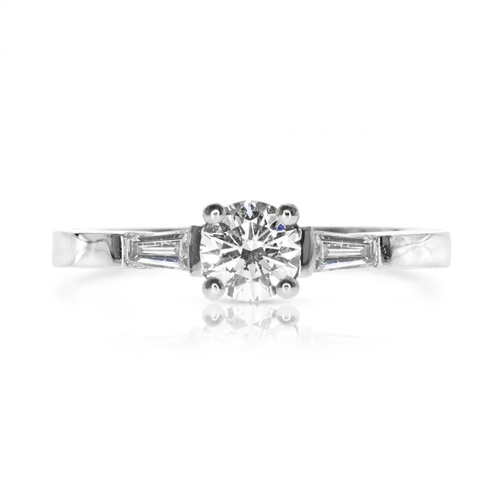 Round Tap Baguette Diamond Ring in 950 Platinum