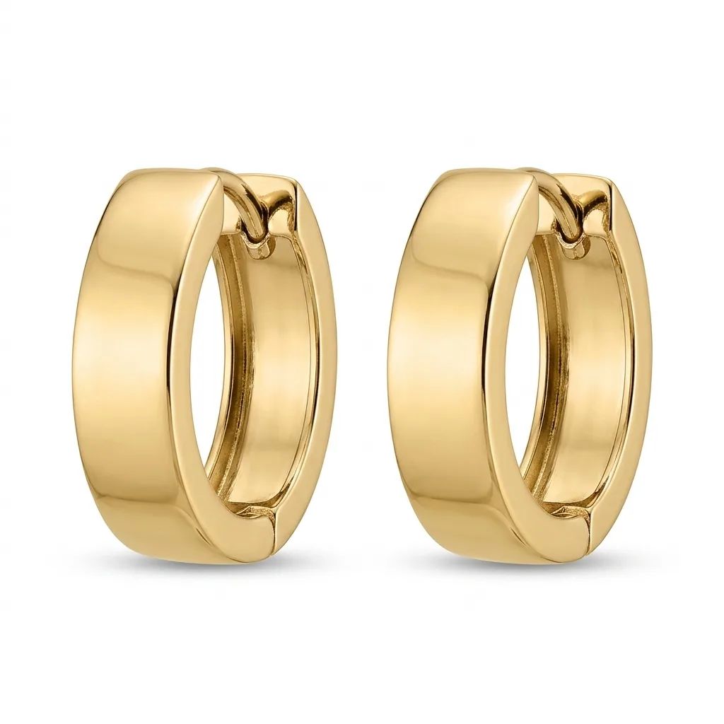 Square Round Huggie Earrings in 9ct Yellow Gold