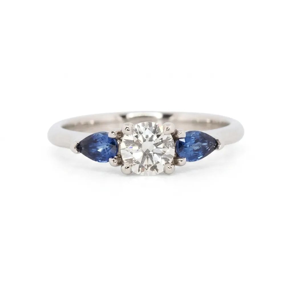 Pear Cut Ceylon Sapphire & Diamond Ring in 950 Platinum
