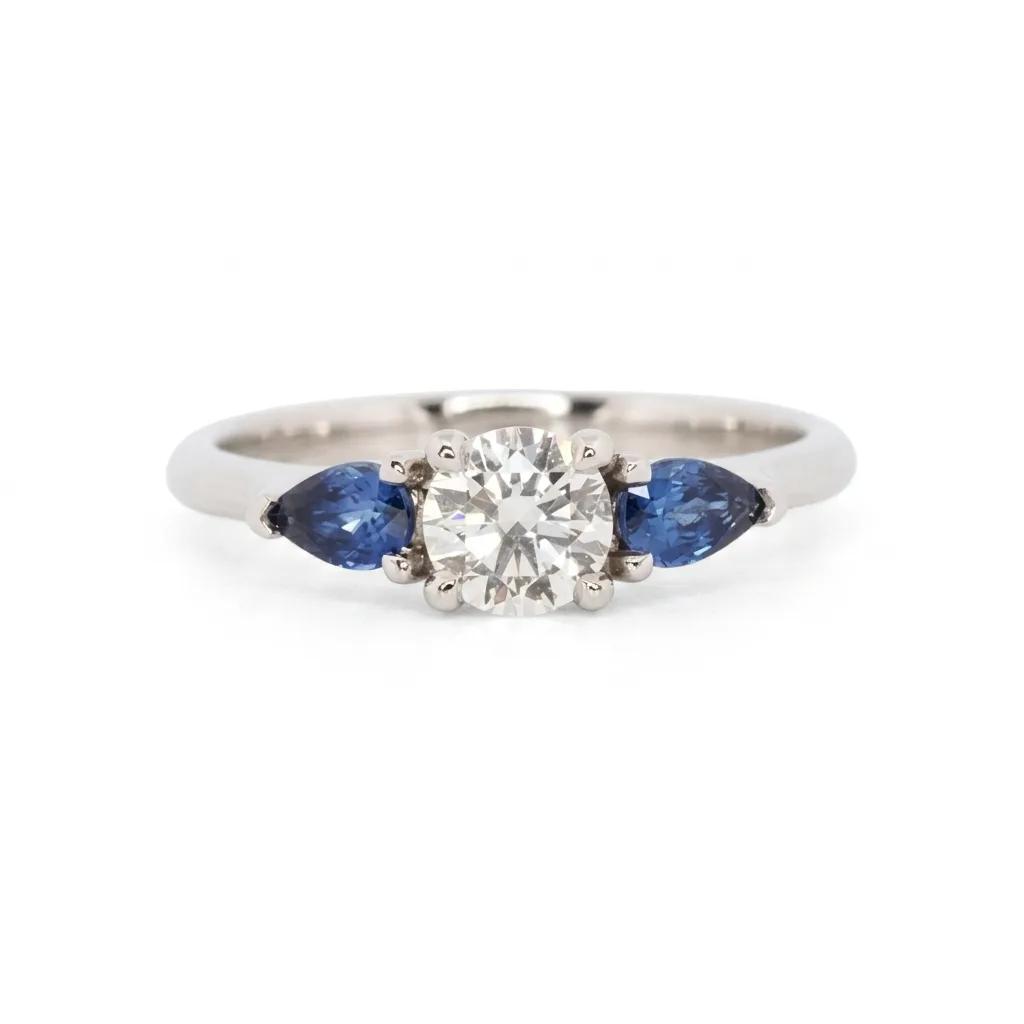 Pear Cut Ceylon Sapphire & Diamond Ring in 950 Platinum