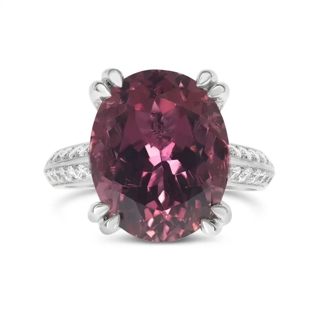 Purple Tourmaline & Diamond Ring in 18ct White Gold, GSL