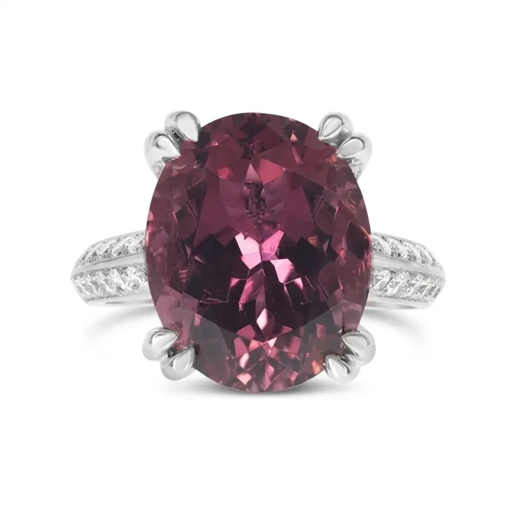Purple Tourmaline & Diamond Ring in 18ct White Gold, GSL