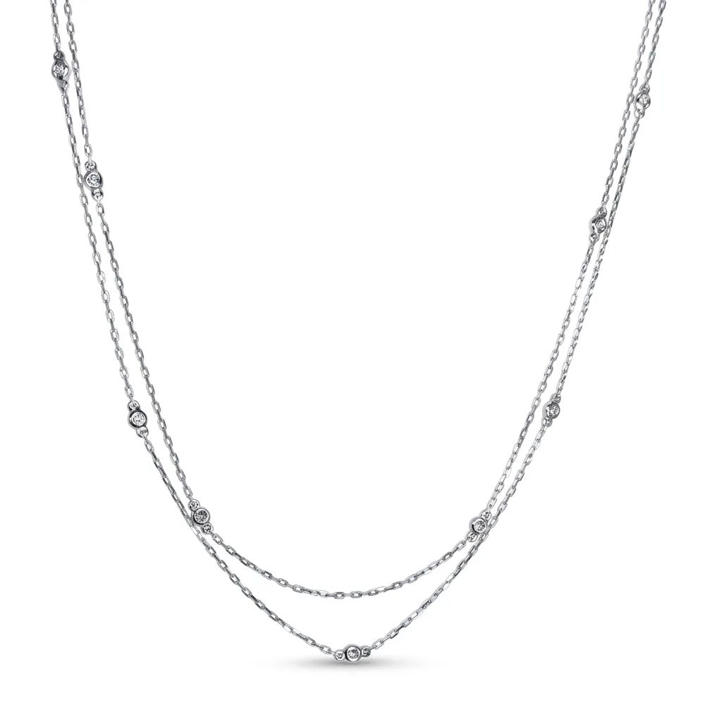 Bezel Double Necklace in 18ct White Gold, 43cm