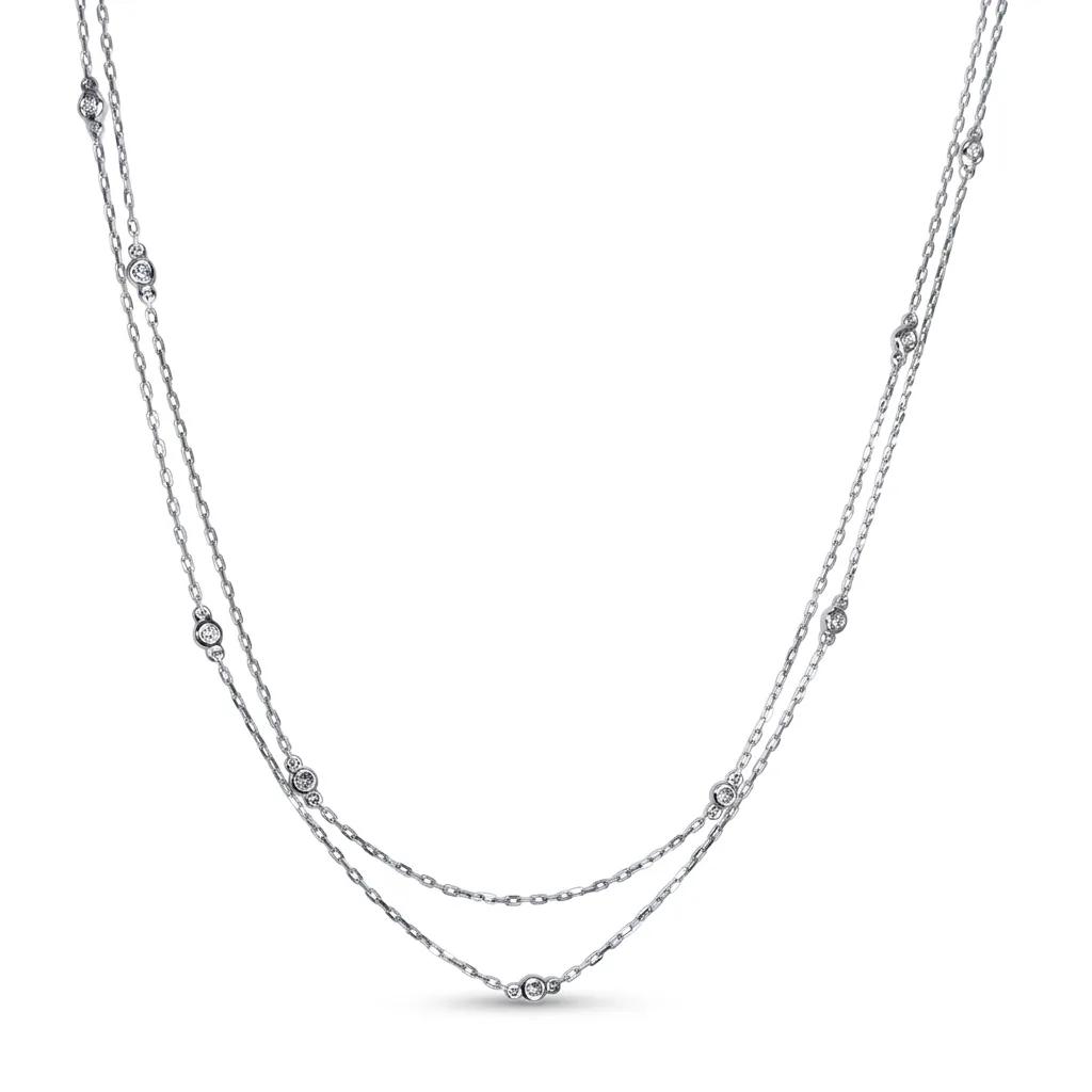 Bezel Double Necklace in 18ct White Gold, 43cm