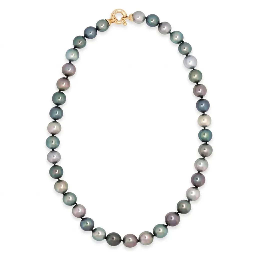 Mixed Colour Tahitian Pearl Multi-Strand Necklace with Round Clasp in 18ct Yellow Gold