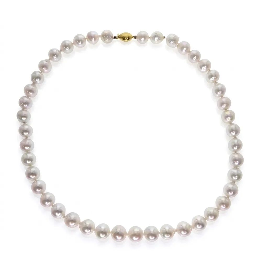 Japanese Cultured Pearl Multi-Strand Necklace in 9ct Yellow Gold, 45cm, Oval Ball Link