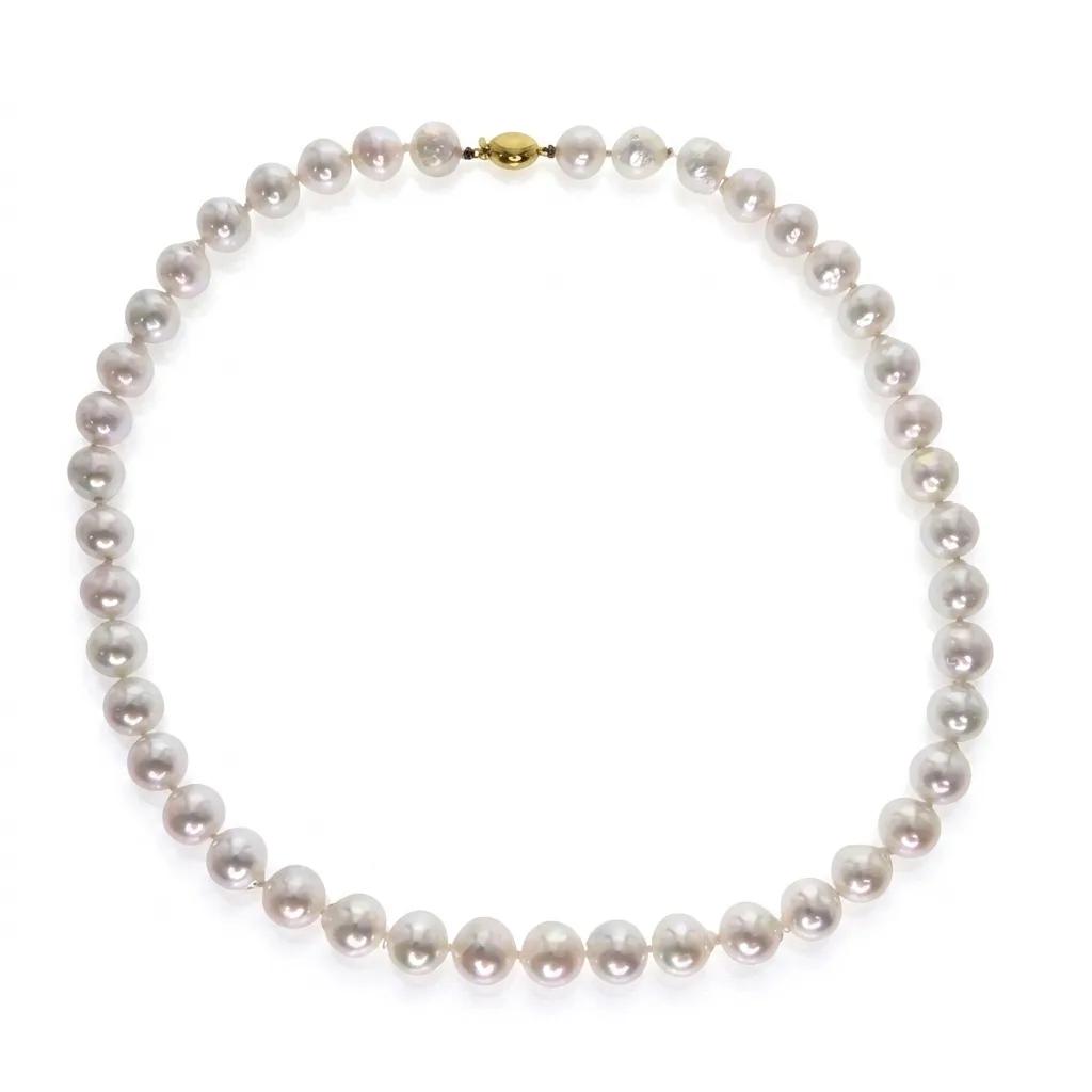Japanese Cultured Pearl Multi-Strand Necklace in 9ct Yellow Gold, 45cm, Oval Ball Link