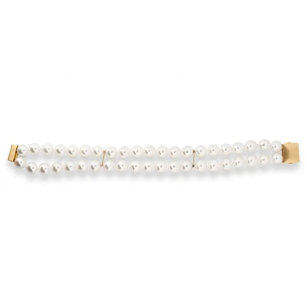 Plated Double Strand Round Akoya Pearl Necklace in 925 Sterling Silver, 20.5cm Box